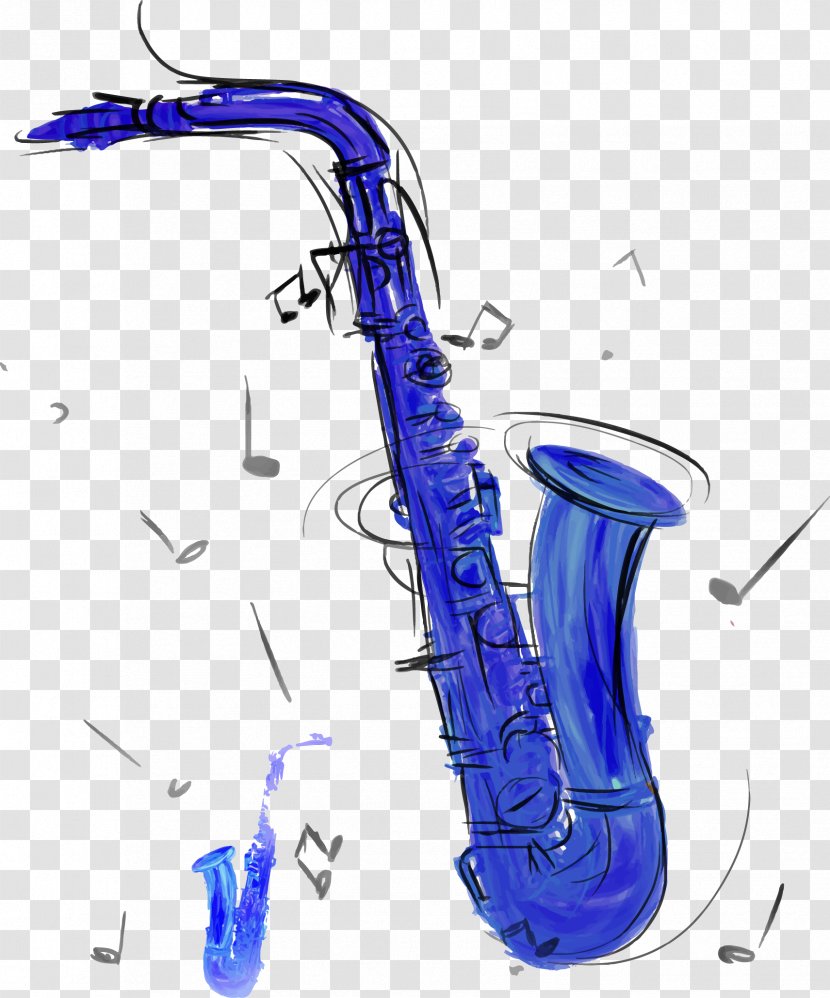 Saxophone Drawing - Cartoon - Vector Hand-painted Transparent PNG