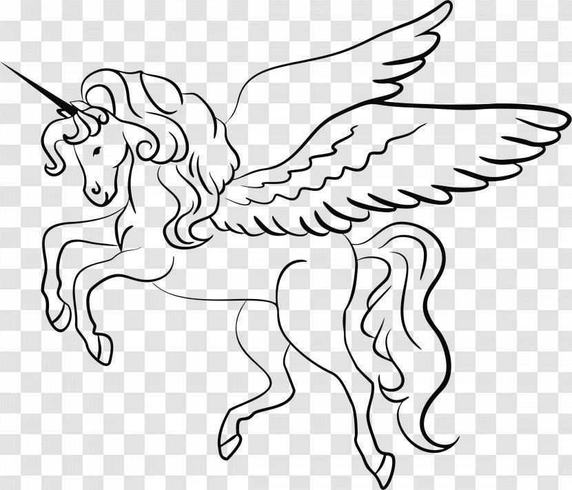 Winged Unicorn Line Art Drawing Clip - Horn Transparent PNG