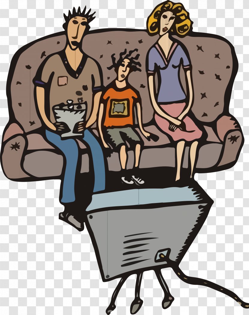 Television Cartoon Illustration - Gratis - A Family Of Three To Watch TV Illustrations Vector Transparent PNG