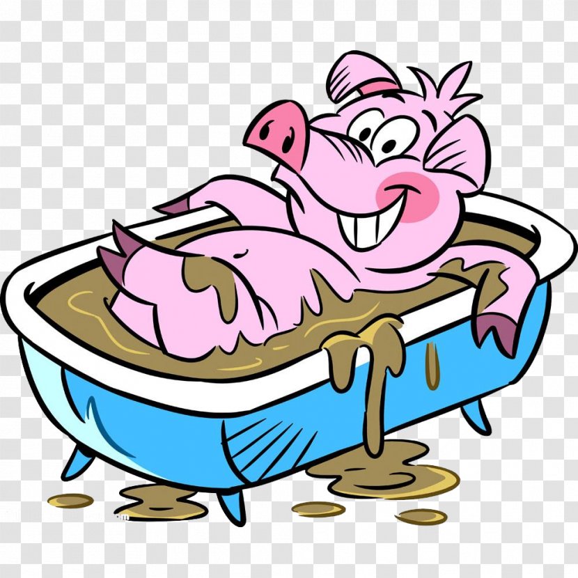 Domestic Pig Stock Photography Clip Art - Cute Bathtub Bathing Cartoon Pink Pigs Transparent PNG