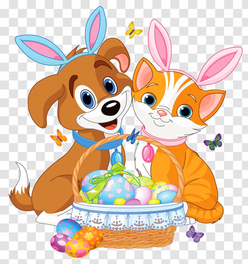 Easter Bunny Cat Dog Pet - Paper - Cute Puppy And Kitten With Ears Basket Transparent PNG