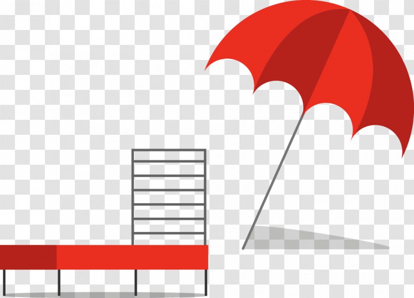 Sandy Beach Umbrella - Vector Painted Red And Deck Chairs Transparent PNG