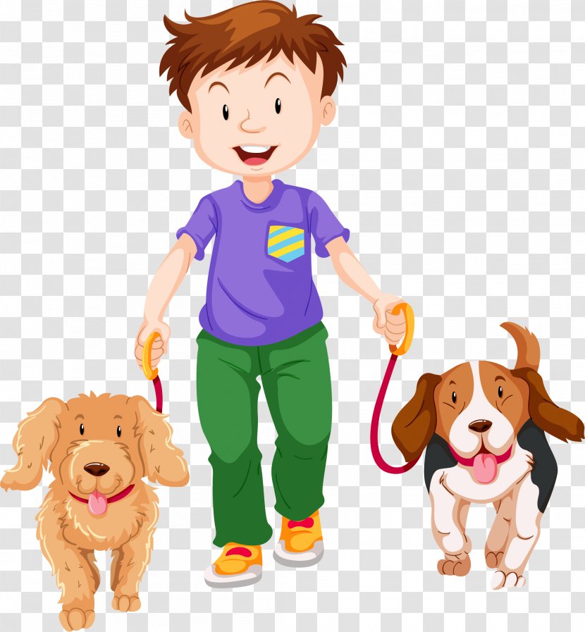 Dog Walking Clip Art - Child - Cartoon Boy, Pet Transparent PNG