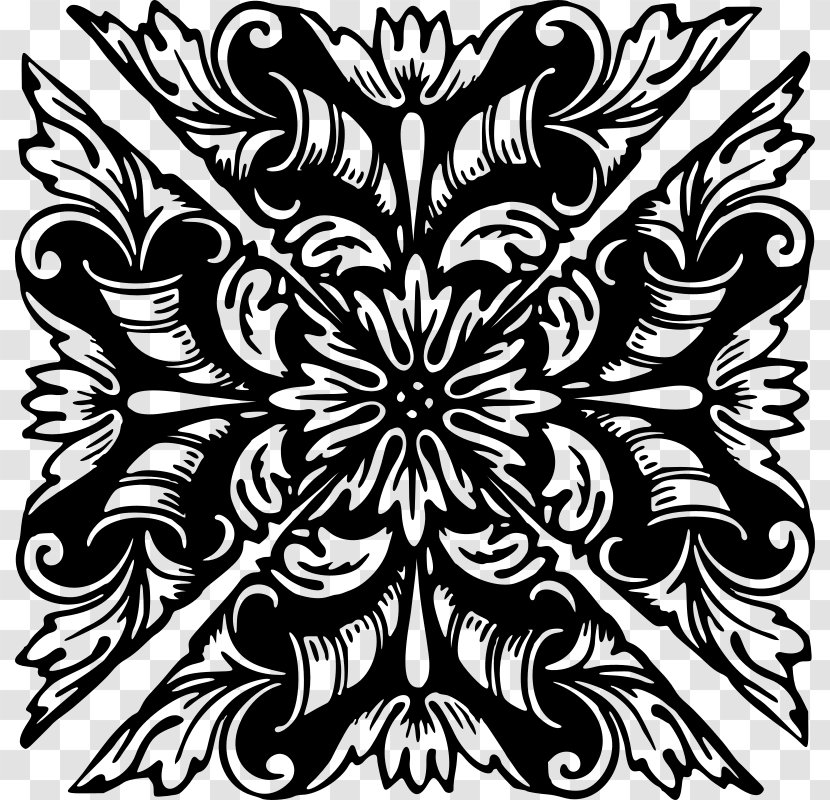 Floral Design Monochrome Symmetry - White Transparent PNG