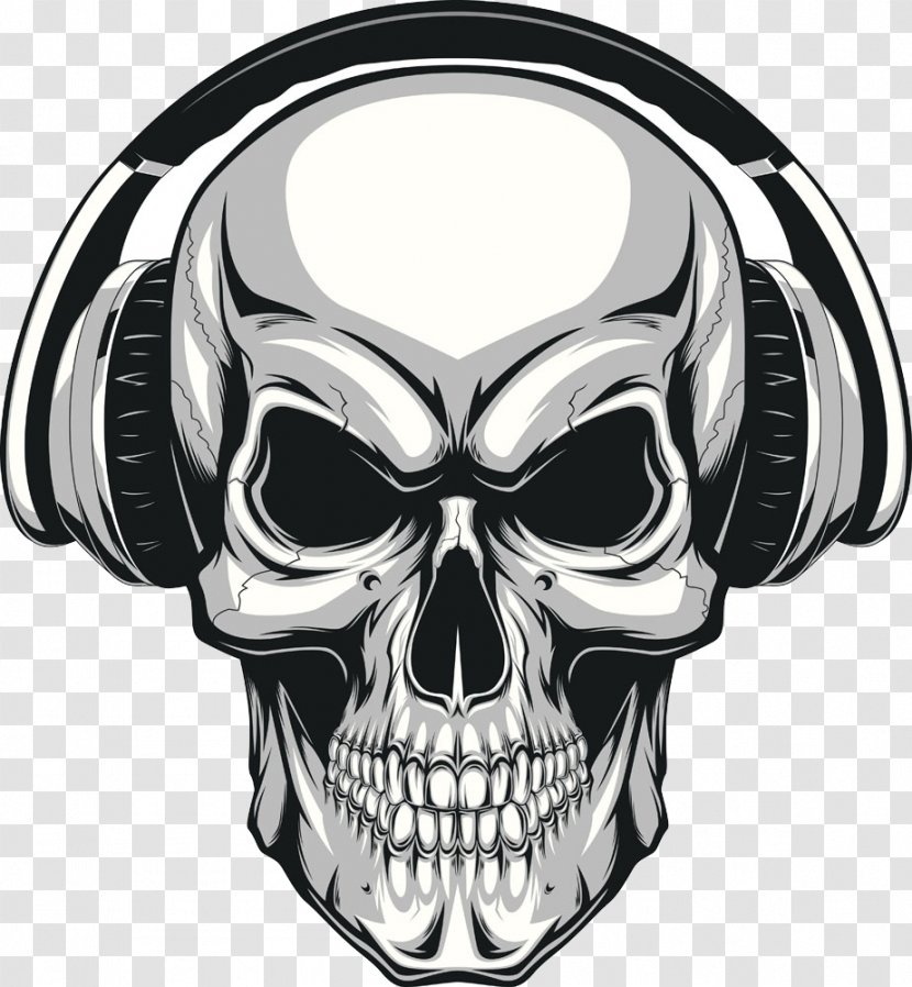 Skull Human Skeleton Illustration - Technology - Wearing Headphones Transparent PNG
