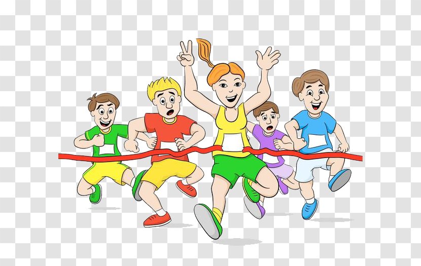 Drawing Cartoon - Art - Runners At The Finish Line Transparent PNG