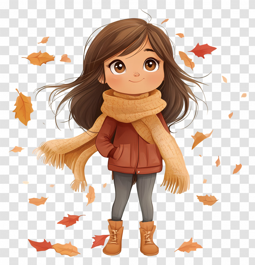 Autumn Girl - Adorable Girl In Autumn Illustration Transparent PNG
