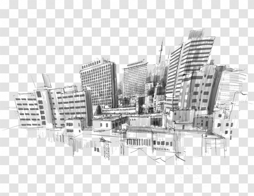 Drawing City Sketch - Diagram - Portrait Illustration Picture Transparent PNG