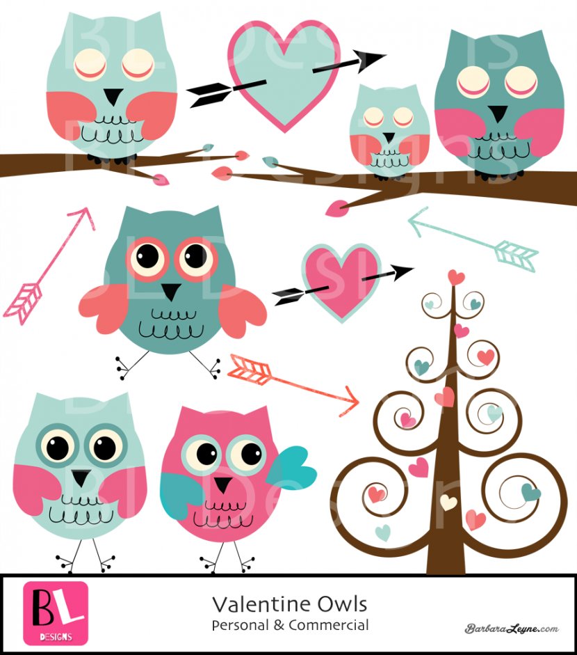 Owl Valentine's Day Heart Clip Art - Barbara Cliparts Transparent PNG