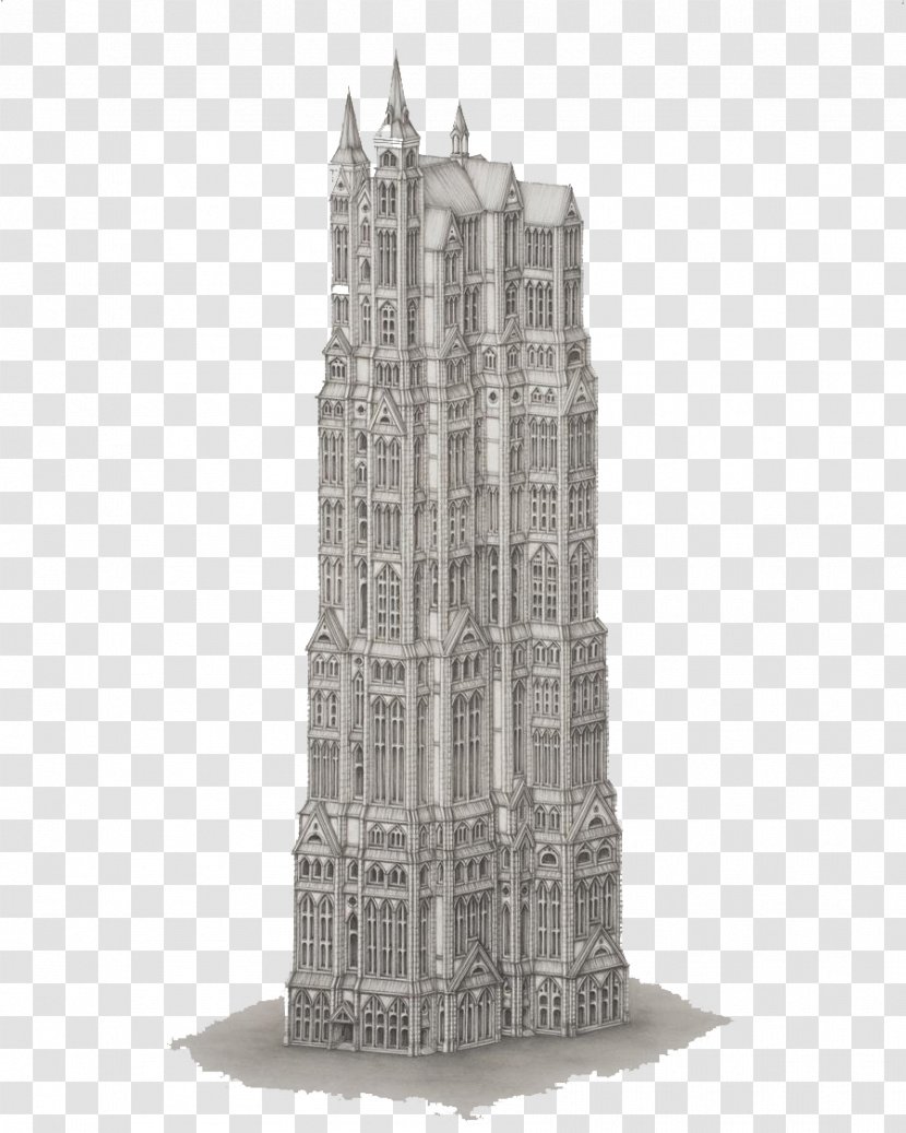 New York City Visual Arts Drawing Illustration - Skyscraper - Black And White Gothic Architecture Transparent PNG