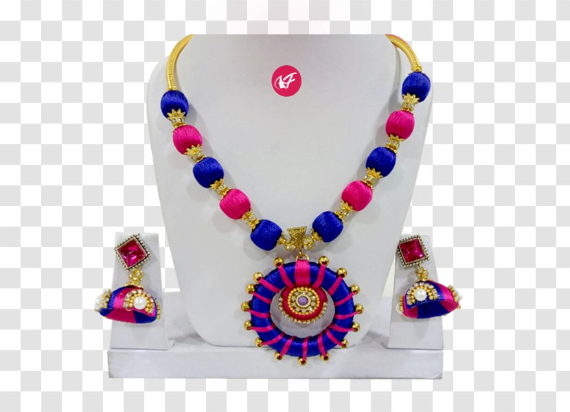 Necklace Jewellery Blue Thread Pink - Yarn Transparent PNG
