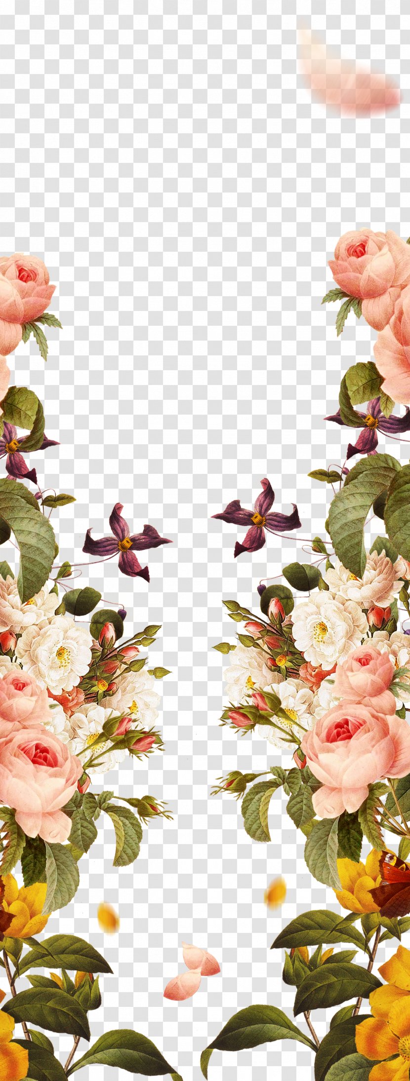 Pink Flowers Garden Roses - Flower Arranging - Hand Painted Borders Transparent PNG