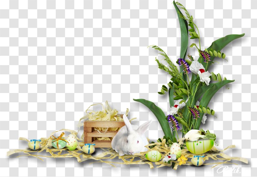 Easter Bunny Floral Design Clip Art - Holiday Transparent PNG