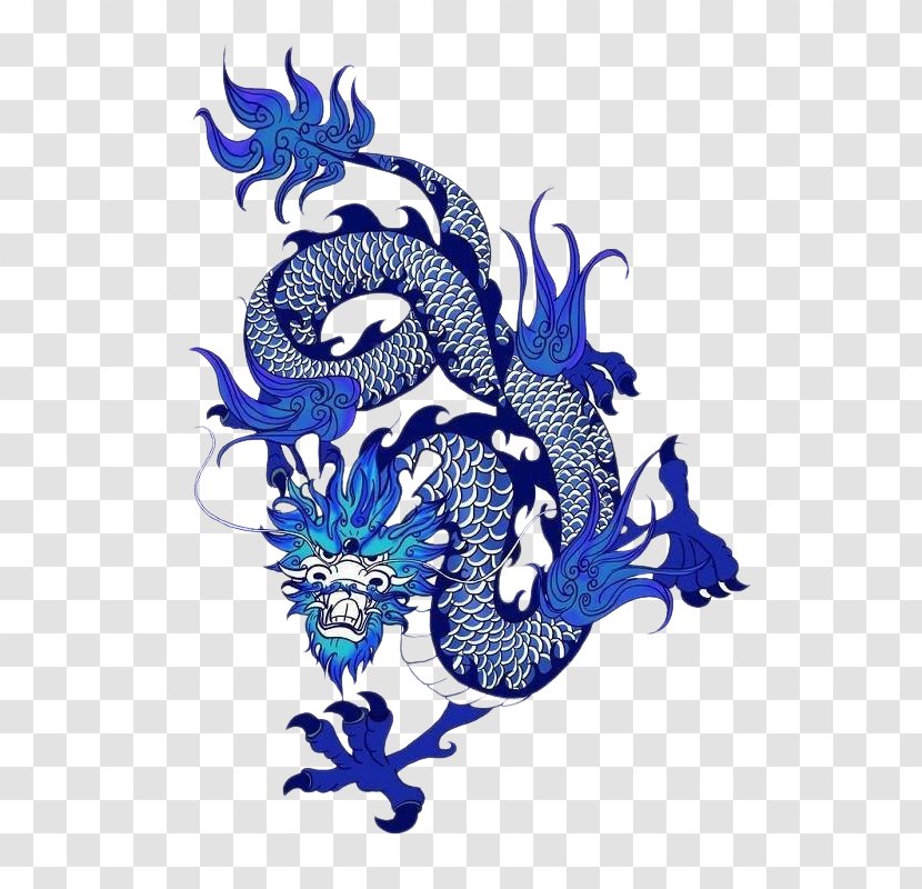 Chinese Dragon Blue And White Pottery China - Fictional Character - Chauffer Sign Transparent PNG