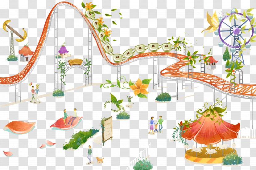 Amusement Park Roller Coaster Illustration - Cartoon - Hand Drawn Transparent PNG