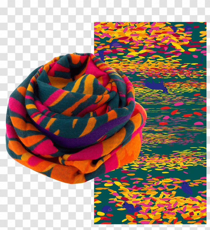 Scarf Foulard Cerasus Blue Flower - Magenta - Orange Transparent PNG