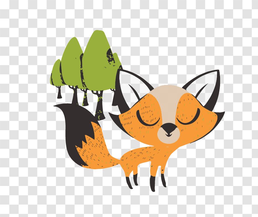 Red Fox Cartoon - Membrane Winged Insect - Yellow Green Trees Transparent PNG