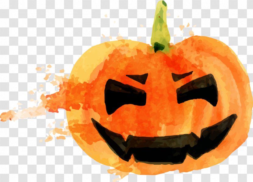 Halloween Pumpkin Jack-o'-lantern Calabaza - Watercolor Painting Transparent PNG