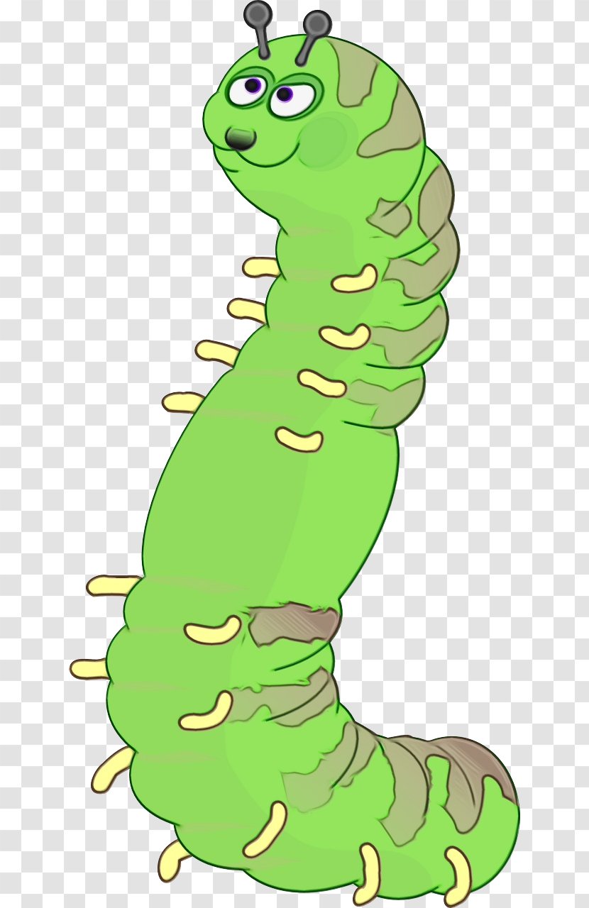 Green Cartoon Clip Art Caterpillar Crocodile - Watercolor - Tail Fictional Character Transparent PNG