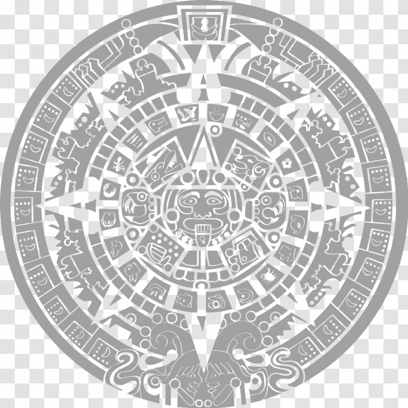 Aztec Calendar Stone Maya Civilization Mesoamerica - Monochrome Transparent PNG