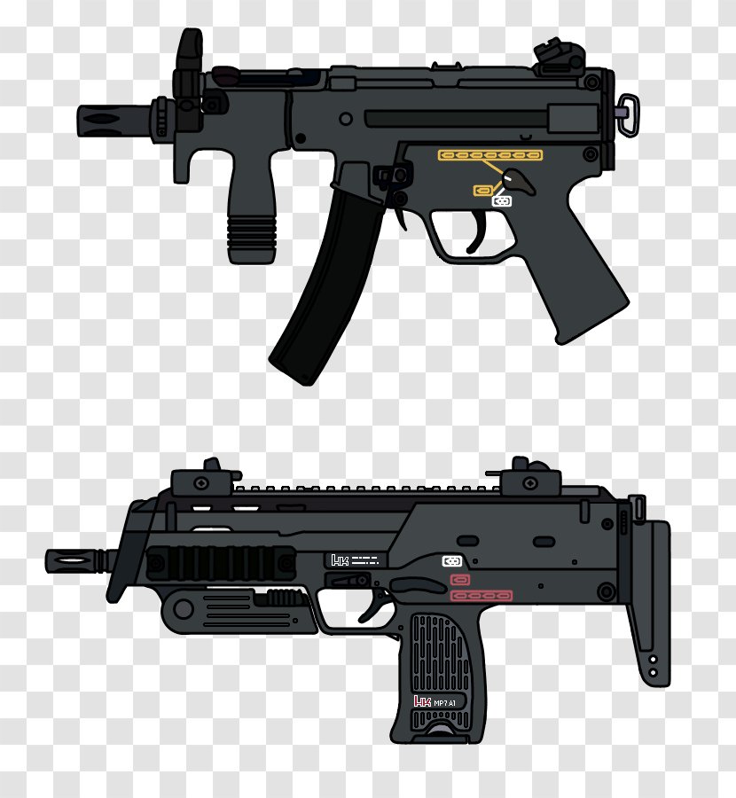 Heckler & Koch MP7 Submachine Gun MP5K Airsoft Guns - Frame - Hk Mp5sd Transparent PNG