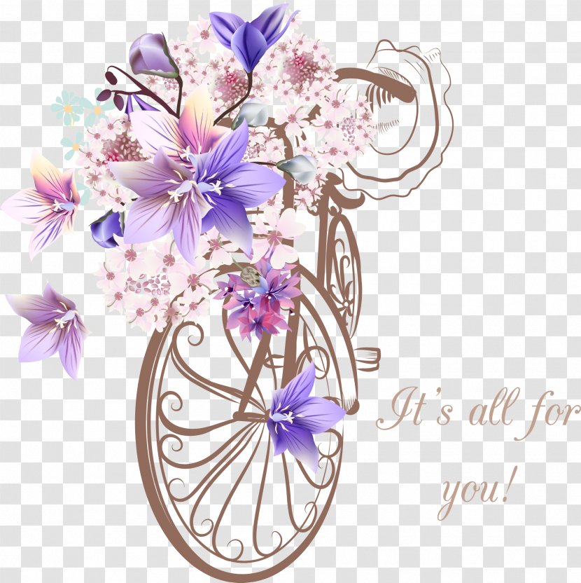Flower Stock Photography Bicycle Euclidean Vector - Violet - With Flowers Transparent PNG