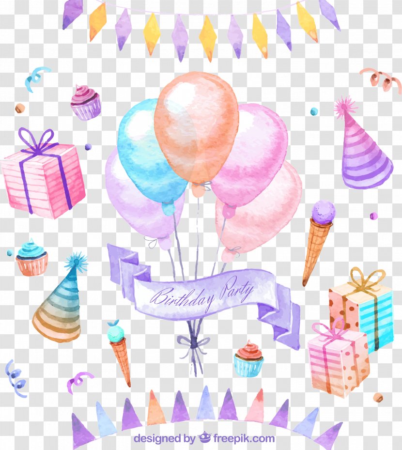 Birthday Cake Party Greeting Card - Supply - Drawing A Variety Of Elements Transparent PNG