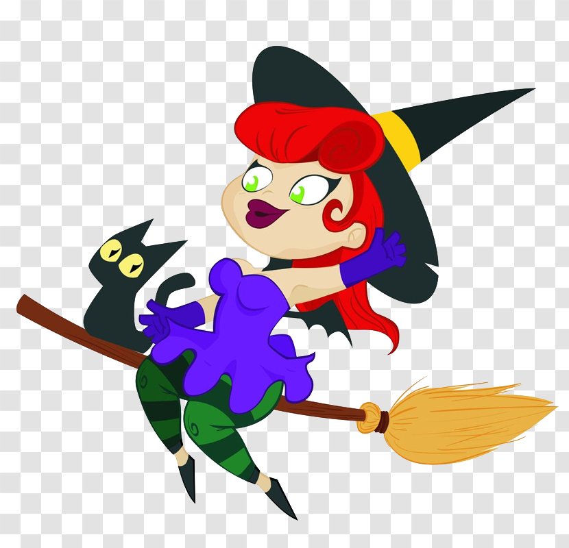 Image Witch Cat Design - Caricature - Cute Halloween Transparent PNG