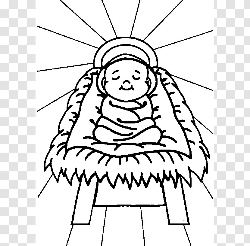Child Jesus Coloring Book Nativity Of Manger - Watercolor - Black And White Picture Transparent PNG
