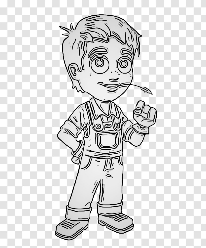 Cartoon Line Art White Facial Expression Standing - Male - Hand Transparent PNG