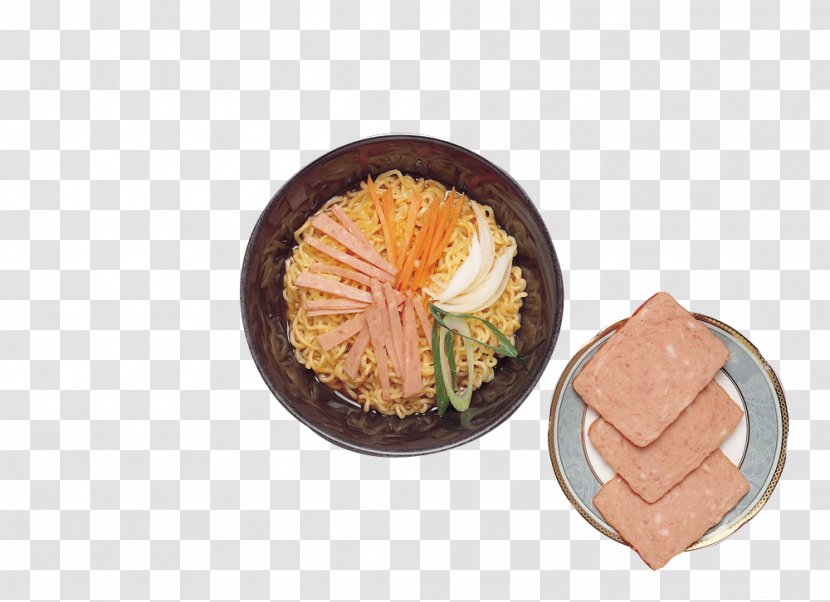 Instant Noodle Asian Cuisine Vegetarian Ham Chinese Noodles - Tableware - Picture Transparent PNG