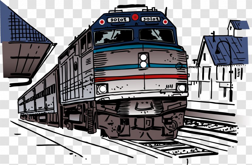 Train Rail Transport Railroad Car Clip Art - Electric Locomotive - Animation Illustration Hand Painted Retro Tin Transparent PNG
