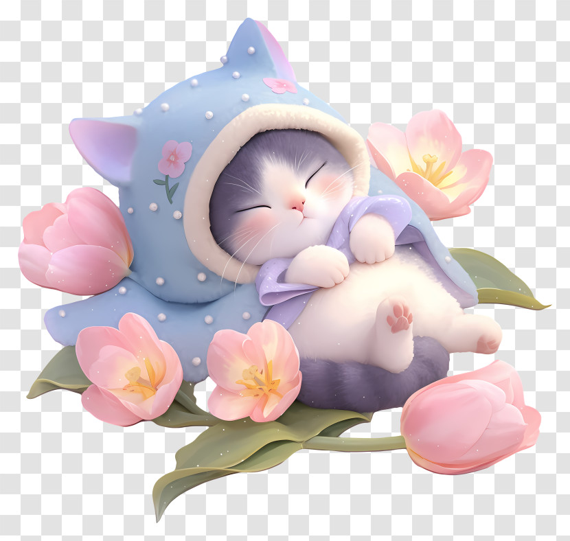 Pastel Kawaii Cat - Cozy Cat In Blue Hood Transparent PNG