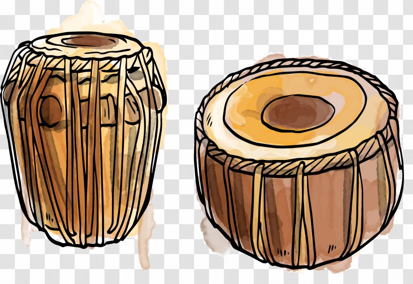 Dholak Tabla Musical Instrument Tom-tom Drum - Watercolor - Vector Drawing Instruments Transparent PNG