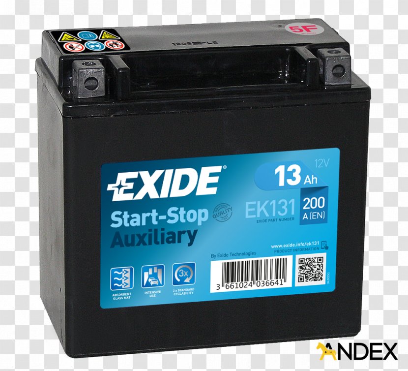 Car Automotive Battery VRLA Exide Start-stop System - Vrla - Start Stop Transparent PNG