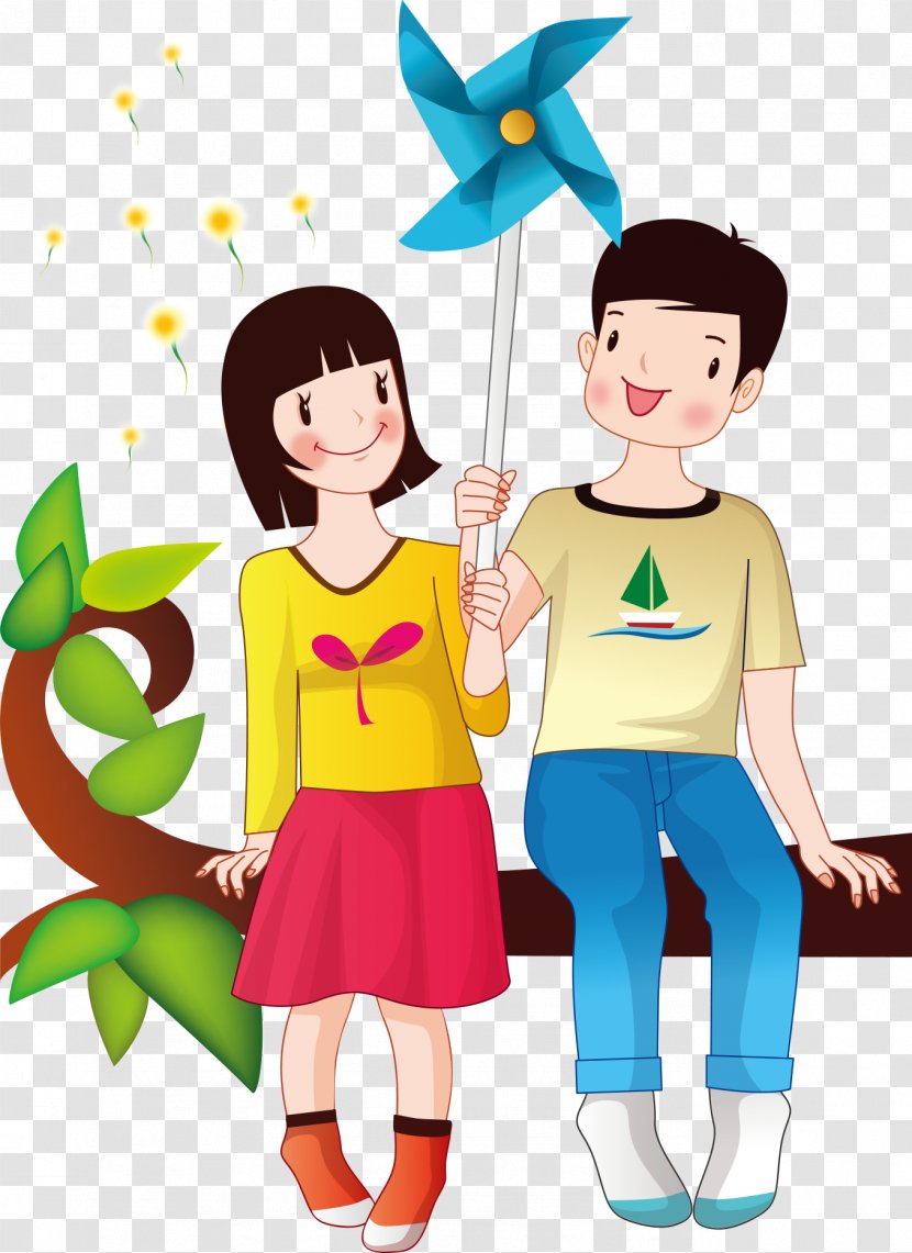 Drawing Photography Illustration - Cartoon - Couple Holding Windmill Transparent PNG