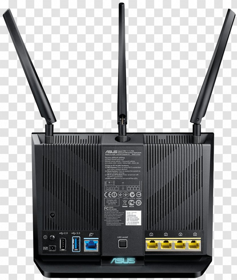 ASUS RT-AC68U Wireless Router IEEE 802.11ac RT-AC1900P - Gigabit Ethernet - Asus Rtac66u Transparent PNG