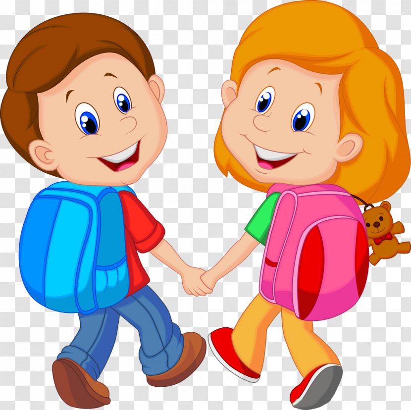 Backpack Child Cartoon Clip Art - Frame - Little Friends Go To School Together Transparent PNG