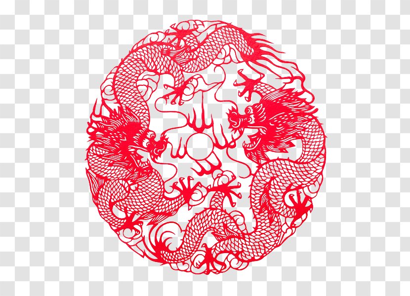 Chinese Paper Cutting Art - Frame - Dragons Paper-cut Transparent PNG