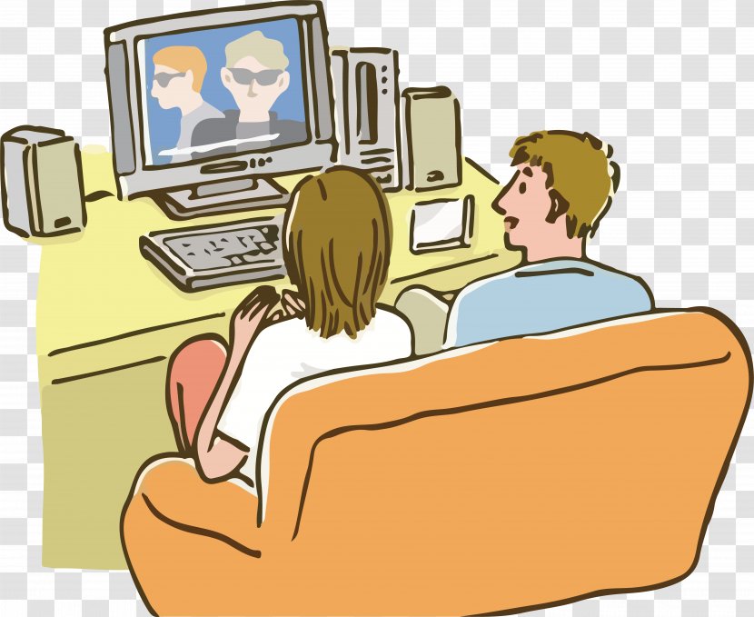 Cartoon Television Clip Art - Professional - Couple Watching TV Vector Transparent PNG