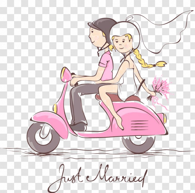 Scooter Wedding Invitation Bridegroom - Romance - Motorcycle Couple Transparent PNG