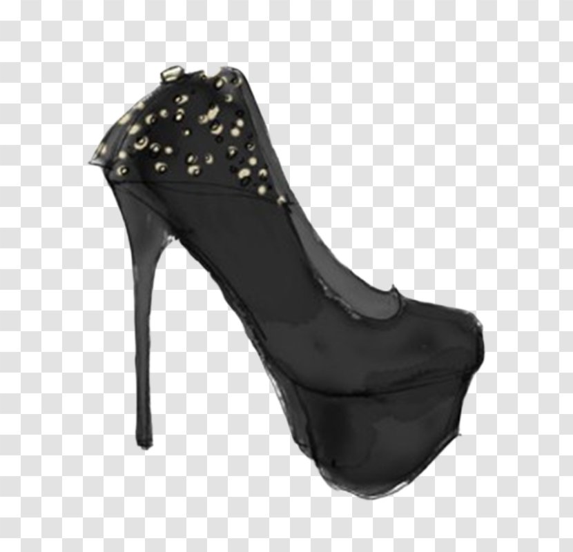 High-heeled Footwear Shoe Designer Illustration - Christian Louboutin - Hand-drawn Black High Heels Transparent PNG