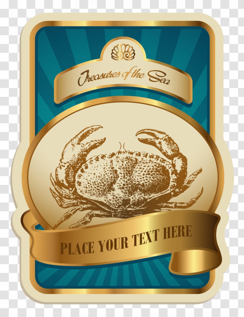 Label Illustration - Royaltyfree - Vector European Gold Greeting Card Congratulations Crab English Transparent PNG