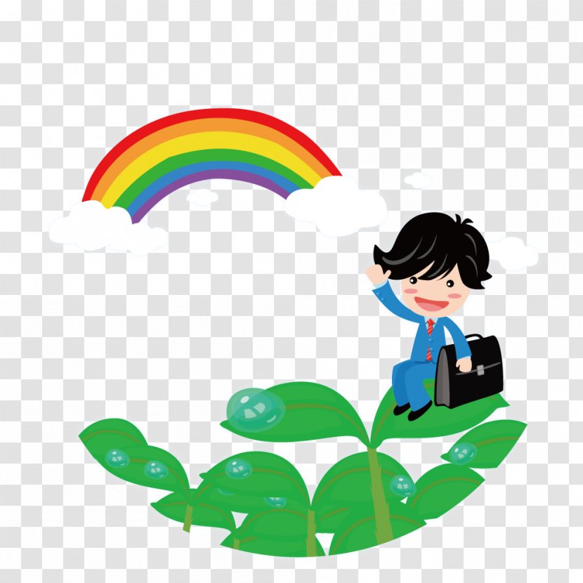 Clip Art - Fictional Character - Mention Portable Briefcase Man Sitting On A Leaf Transparent PNG