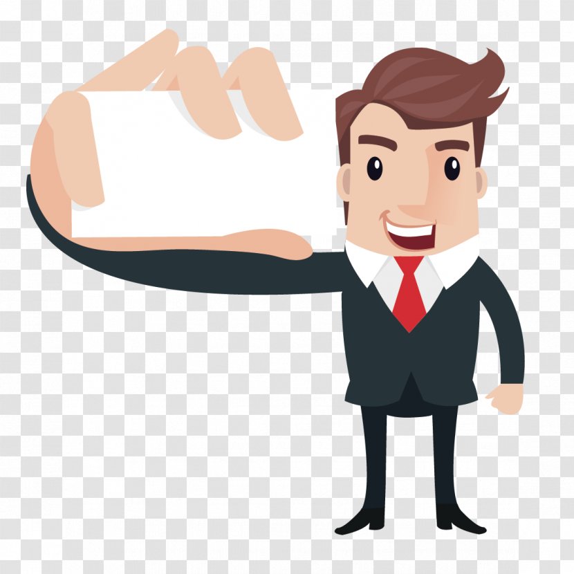Businessperson Cartoon Illustration - Finger - Man Holding A Card Transparent PNG