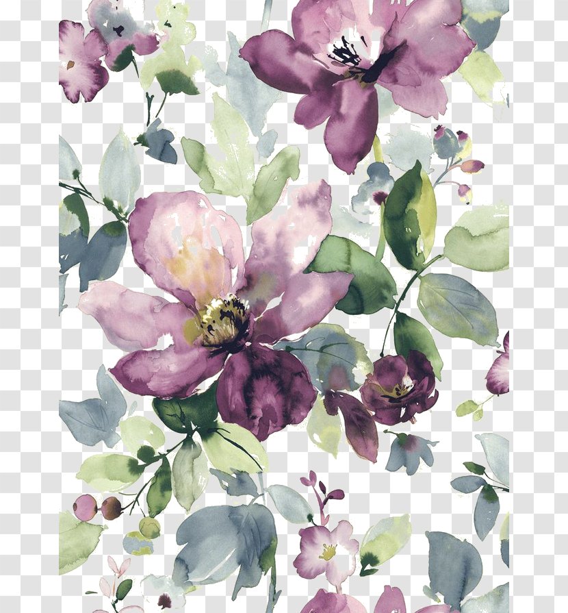 Watercolor Painting Watercolour Flowers Floral Design Wallpaper - Painted Purple Blooming Transparent PNG