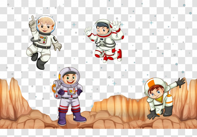 Outer Space Astronaut - Cartoon - Vector Hand Painted In For Kids Transparent PNG