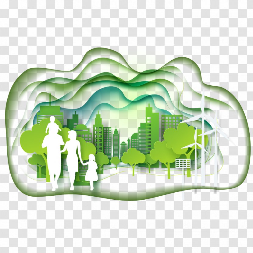 Green Sustainable City Ecology - Eco And Family Silhouette Vector Transparent PNG