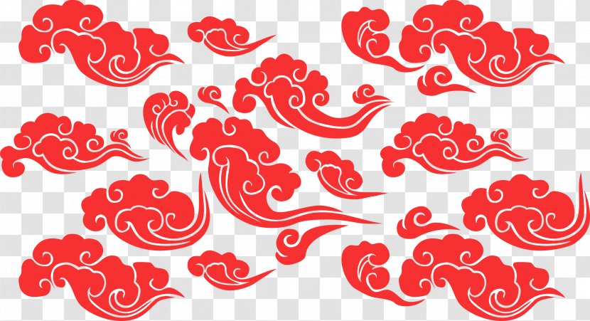 Cloud Euclidean Vector Illustration - Cartoon - Red Lucky Creative Classical Chinese Style Transparent PNG
