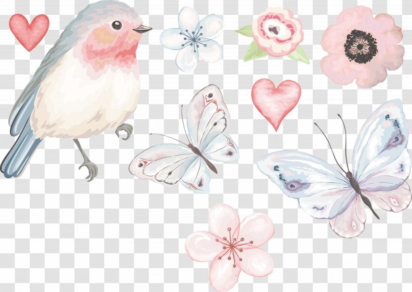 Bird European Robin Flower Euclidean Vector - Stock Photography - Spring Flowers Butterfly Birds Transparent PNG